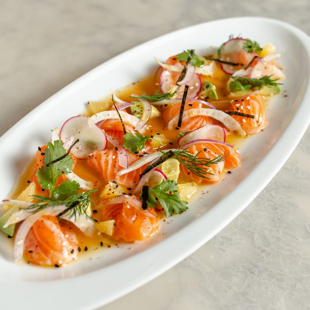 Salmon Crudo in a dish