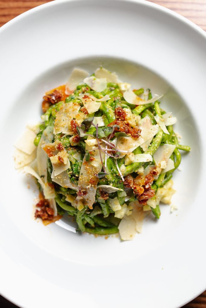 Bucatini Pasta with Tuscan Kale in a bowl