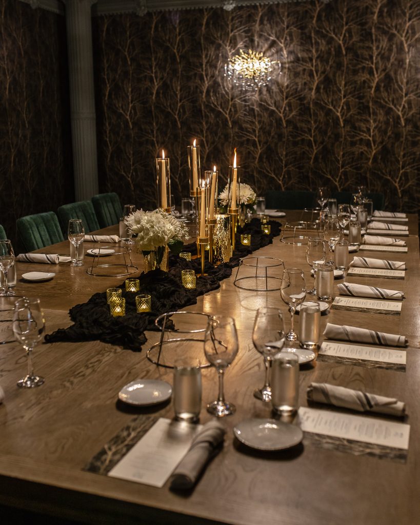Pearl & Horn private room, featuring a long dining table